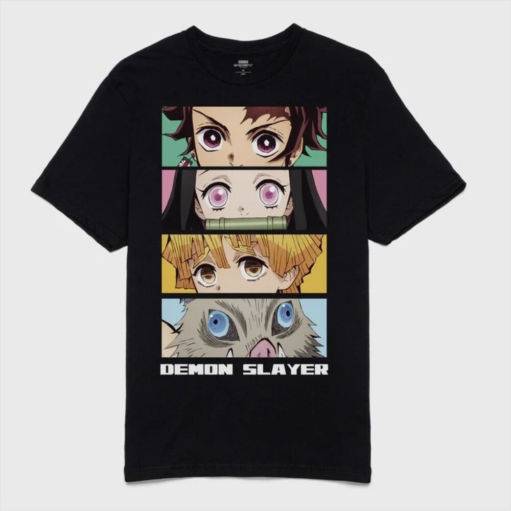 Demon Slayer Group Eyes 4 Panel Black Cotton Tee Shirt Short Sleeve Anime XXL